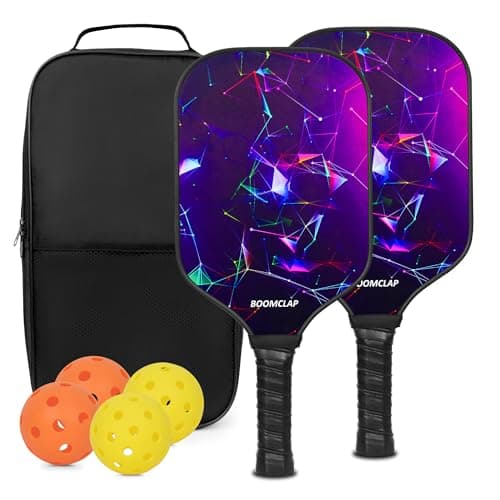 BOOMCLAP Pickleball-Paddel 2er-Set – Fiberglas-Oberfläche, komplett mit 2 Schlägern, 4 Bällen und tragbarer Tragetasche – ideal für Männer und Frauen Violett